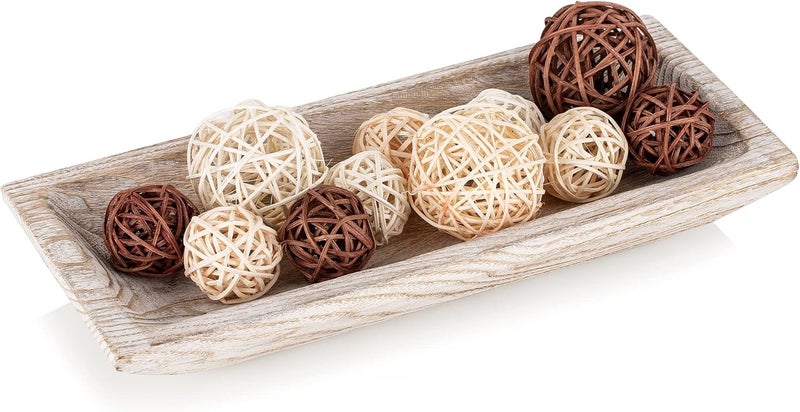 Hanobe Decorative Wood Dough Bowl: Long Wooden Bowl for Entry Way Table Home Decor - Coffee Table Decor for Living Room - Dining Table Centerpiece Decor, White - Image 1